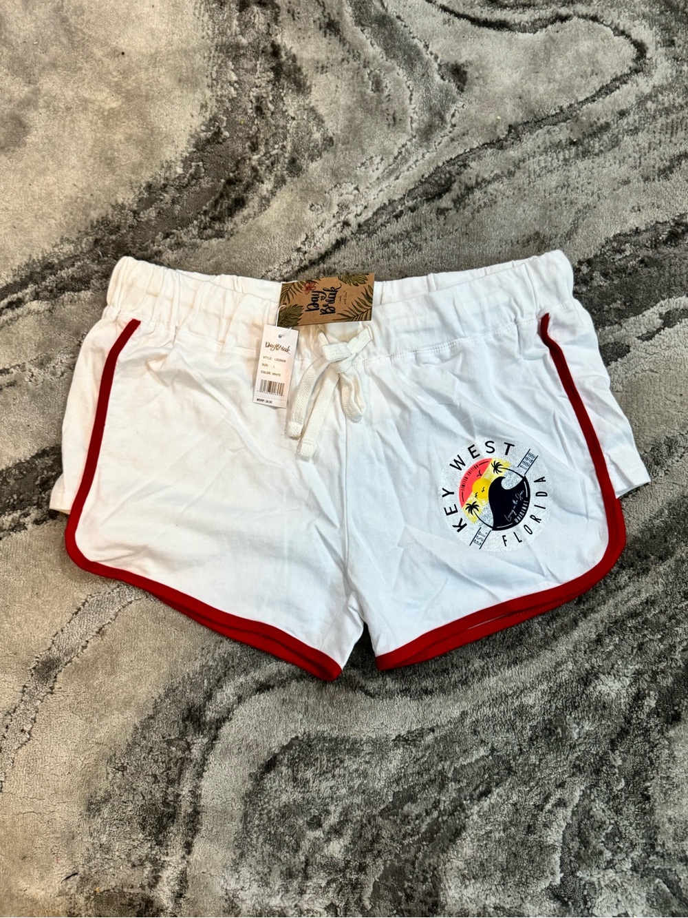 Women's White Athletic Shorts with Red Trim - Key West Graphic